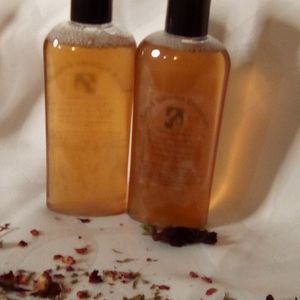 Hibiscus, rose, lavender, mint, green tea, flax seeds tea homemade shampoo